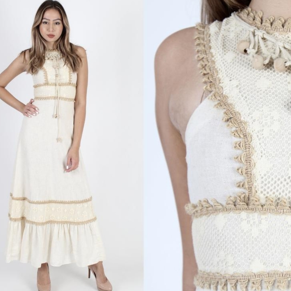 Gunne Sax 1969 Black Label Macrame Boho/Festival Vintage Dress Size XS